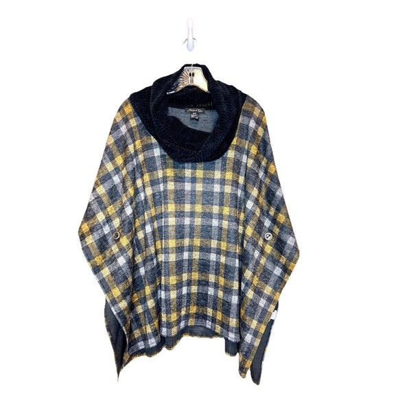 Michael Tyler Women's Plaid Shawl Sweater Poncho Cowl‎ Neck Boho Oversized Small - Picture 1 of 8